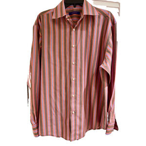 Kuhlman Men's 100% Cotton Shirt 42 Striped Orange/Cocoa/Lavender A+